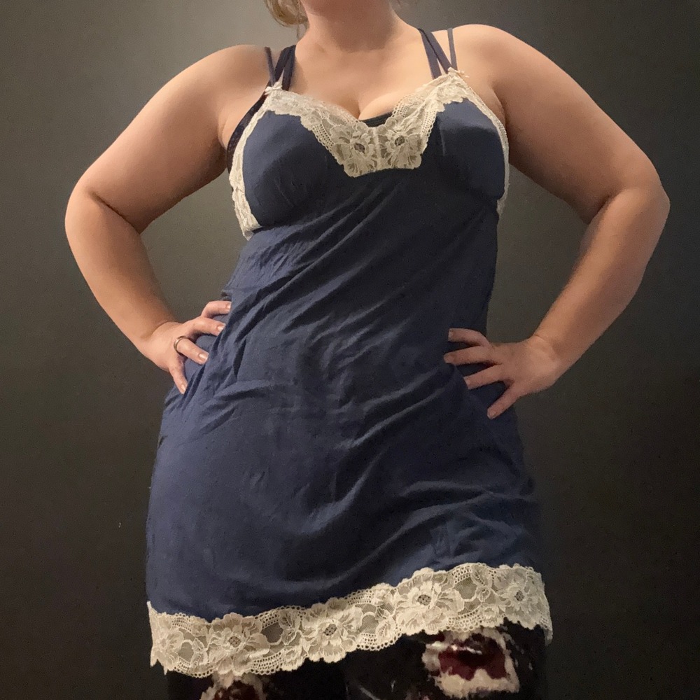 Y2K Victoria's Secret Navy Lace Trim cami Babydoll Dress Top Whimsigoth romantic